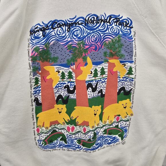 Vintage Kings Canyon National Park Sweater Mens Large White 80s Crewneck Animals - Picture 3 of 10